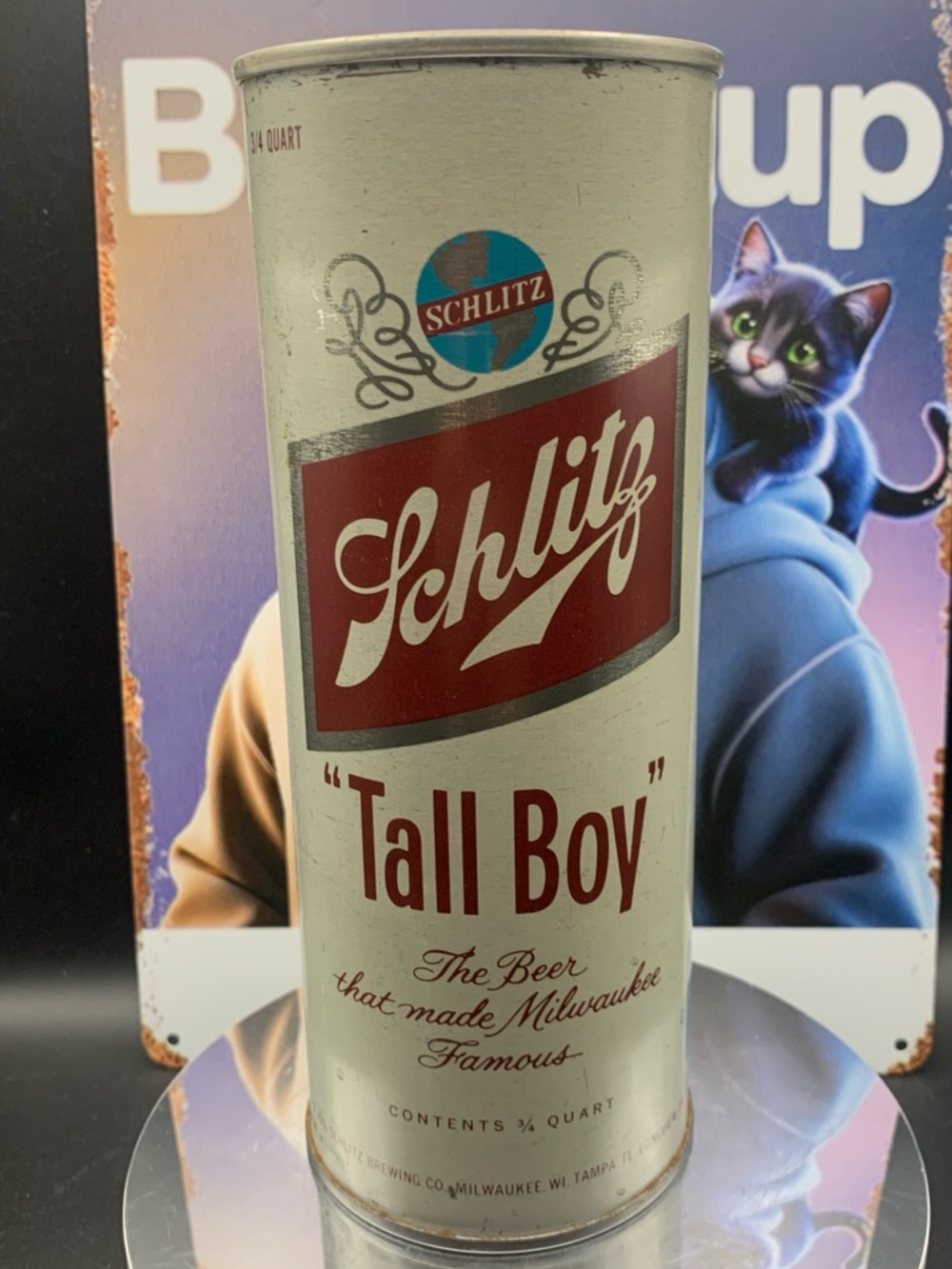Vintage Beer Can Schlitz Tall Boy 3/4 Quart Empty Steel Can Made in Milwaukee